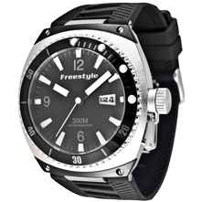 Freestyle Trench Watch, Silver with Black Silicone Strap