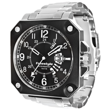 Freestyle Trooper Watch, Black with Silver Stainless Steel Bracelet