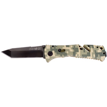 SOG Trident Tanto Folding Knife Tanto Strrated Edge Black TiNi Blade with Digi Camo Handle TF-11