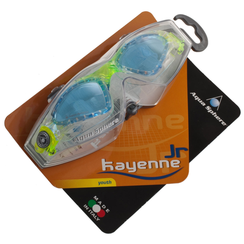 Aqua Sphere Kayenne Jr. Kids Goggles, Blue Lens, Transparent/Lime