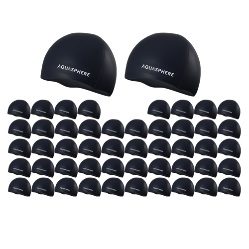 Aqua Sphere Plain Silicone Swimming Cap Black/White 50-Pack