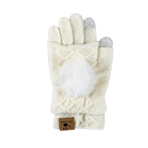 Bearpaw Cable Knit 2-in-1 Touch Screen Gloves with Pom Ivory