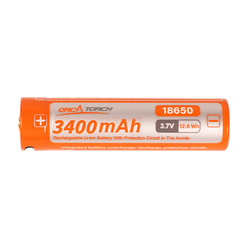 OrcaTorch 18650 USB Rechargeable Battery - 3400mAh Single