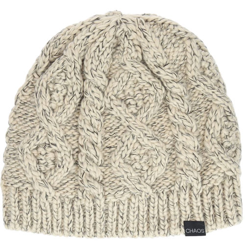 Chaos Arpeggio Marled Icelandic Cable Beanie for Women Beige
