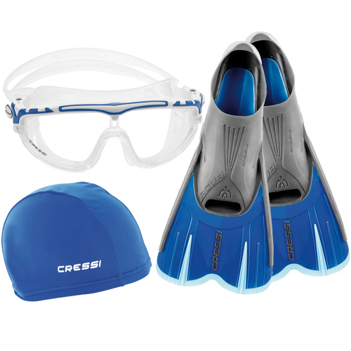 Cressi Agua/Skylight/Super Stretch Cap Swim Set, Blue 37