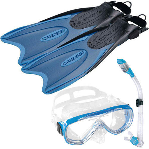 Cressi Palau Long Adjustable Fin (LAF) Package Small/Medium Blue