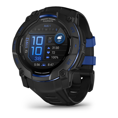 Garmin Instinct 3 50mm AMOLED GPS Smartwatch 50 mm Black with Black/Bolt Blue Band