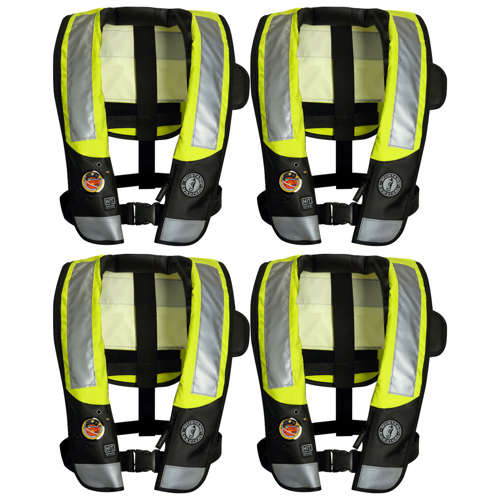 Mustang Survival High Visibility HIT Inflatable PFD Fluorescent Yellow Green 4-Pack