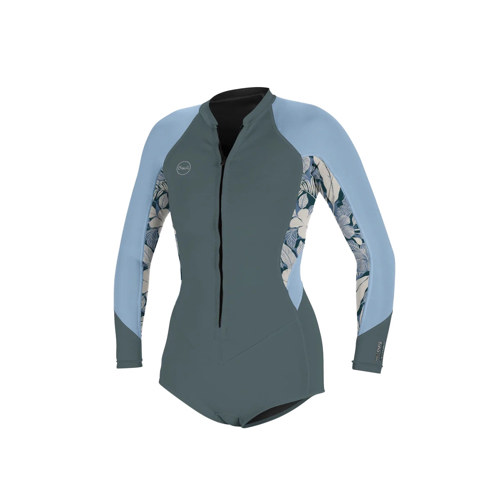 O'Neill 2/1mm Bahia Women's Front Zip Long Sleeve Spring Wetsuit Shade/Palmento Tropical/Faded Denim 4