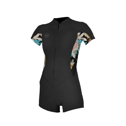 O'Neill 2/1mm Bahia Women's Front Zip Spring Wetsuit Black/Mikah Floral 8