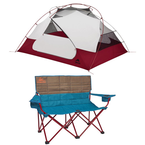 MSR Elixir 3 Person Backpacking Tent Bundle with Footprint and Kelty Loveseat