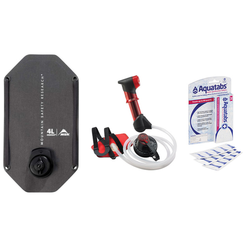 MSR Water Storage Bag 4L with Aquatabs Purifier Tablets & HyperFlow Microfilter