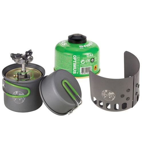 Optimus Crux Lite Solo Cook System Bundle w/Fuel Canister and Stove Windshield