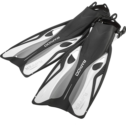 Rapido Flipper Open Heel Fins Medium-Large/X-Large White