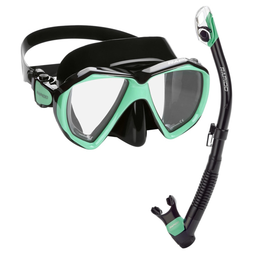 Rapido Otimo Two Lens Mask and Snorkel Combo Black/Mint