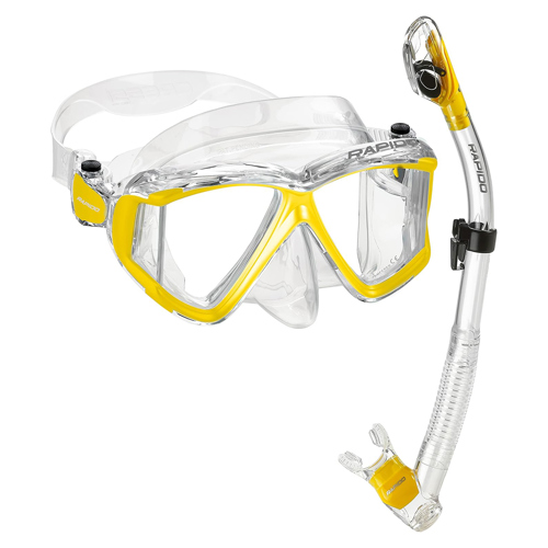 Rapido Panto-180 Four Lens Mask and Snorkel Combo Clear/Neon Yellow