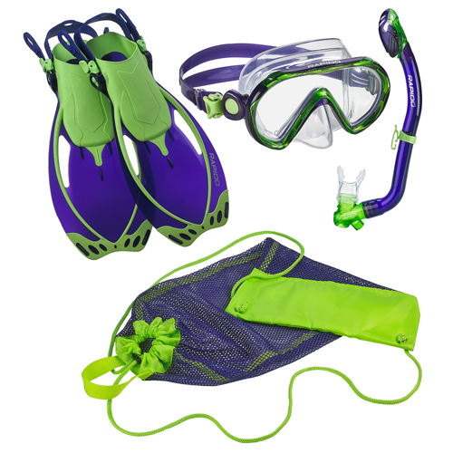 Rapido Sea Breeze Marine Junior Mask, Fins and Snorkel Set Large/X-Large Translucent Violet Lime