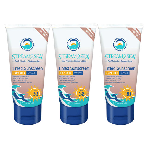 Stream2Sea Eco Tinted Sunscreen Sport SPF 30, 3 fl. oz. (90 ml) 3-Pack