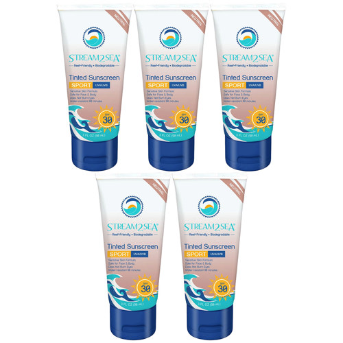 Stream2Sea Eco Tinted Sunscreen Sport SPF 30, 3 fl. oz. (90 ml) 5-Pack