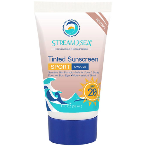Stream2Sea Eco Tinted Sunscreen SPF 20 for Face and Body Sport, 1 fl oz. (30 ml) Single