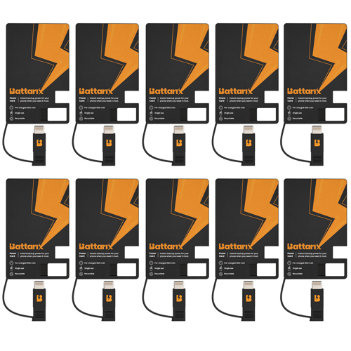 Battarix C30 SOS Charge Card with USB-C and iPhone Cable Multi-Pack 10-Pack