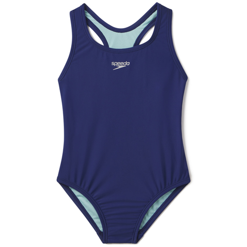 Speedo Solid Racerback One Piece for Girls 12 Navy