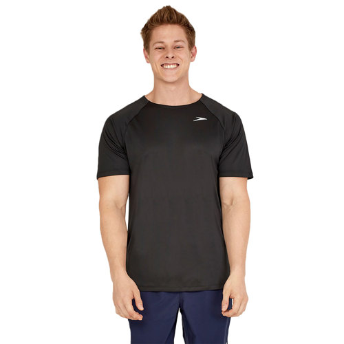 Speedo Short Sleeve Training Shirt Swim Top for Men Large Black