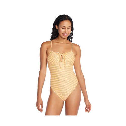 Speedo Texture Stripe Bandeau One Piece Women Summer Yellow 12