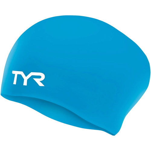 TYR Long Hair Wrinkle-Free Silicone Adult Swim Cap Blue