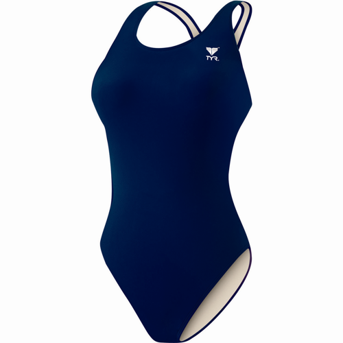 TYR Solid Spandex Maxback Women's Swimsuit 34 Navy