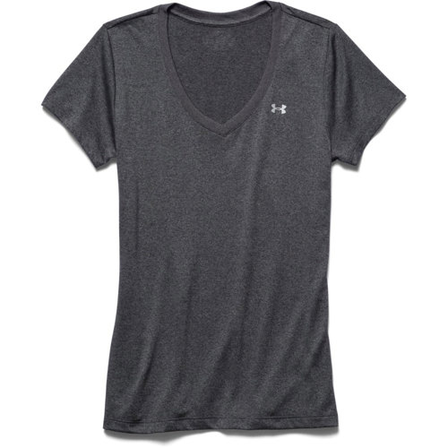 Under Armour UA Tech V-Neck Short Sleeve Shirt for Women X-Small Carbon Heather/Metallic Silver