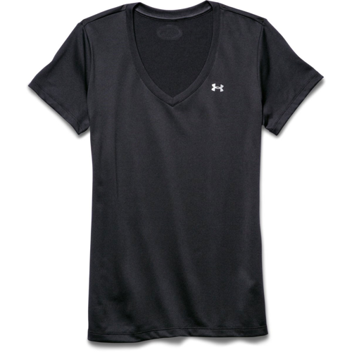 Under Armour UA Tech V-Neck Short Sleeve Shirt for Women X-Small Black/Metallic Silver
