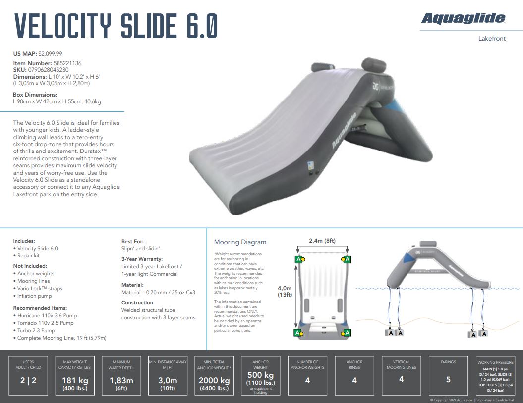 Aquaglide Velocity 6.0 spec sheet