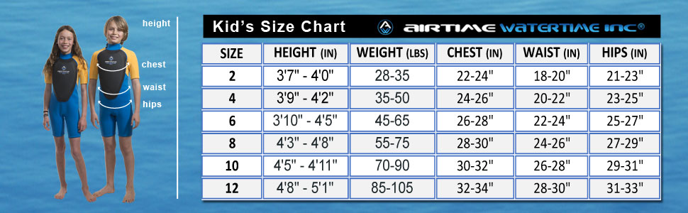 Airtime Watertime Floater Spring Suit for Kids Size Chart