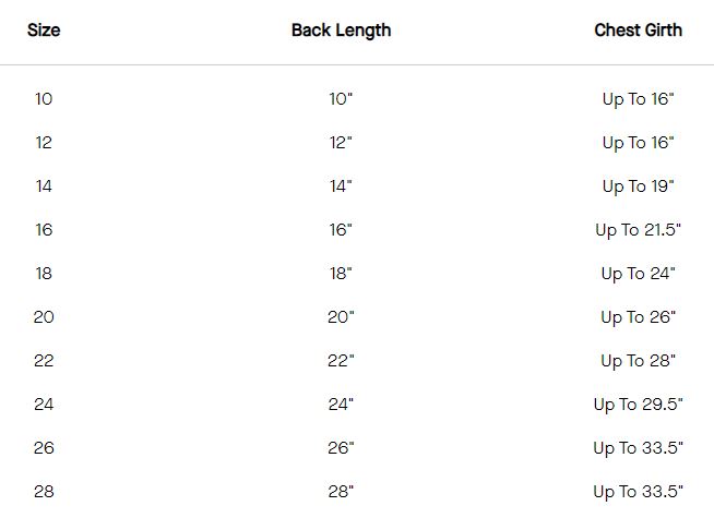Canada Pooch Pack It Packable Dog Raincoat Size Chart