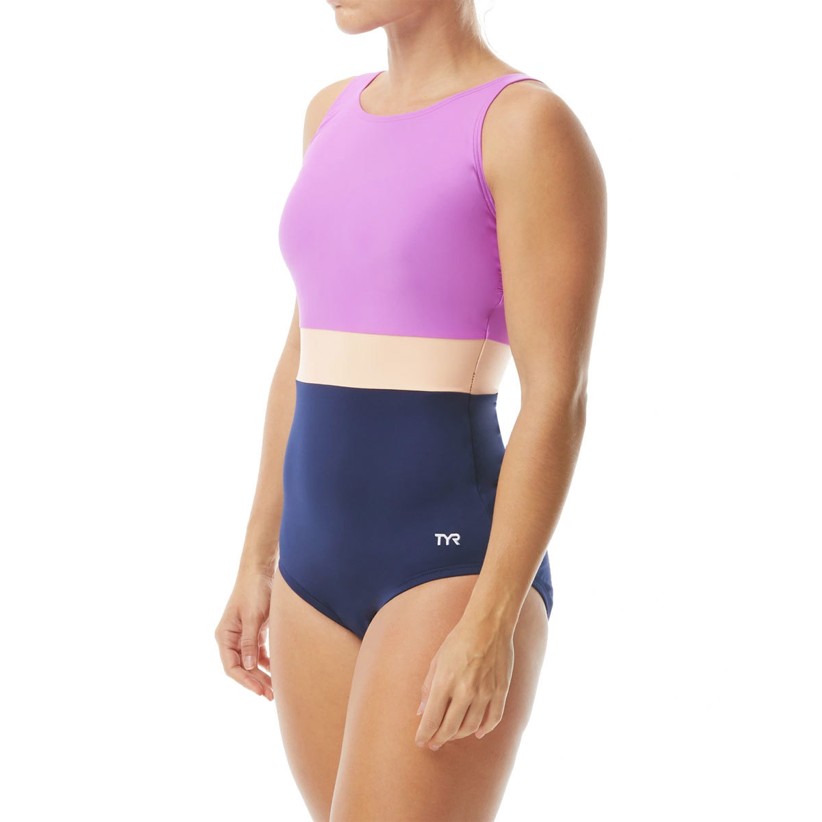 TYR Women's Solid Splice Belted Controlfit Swimsuit 16 Purple/Multi product image