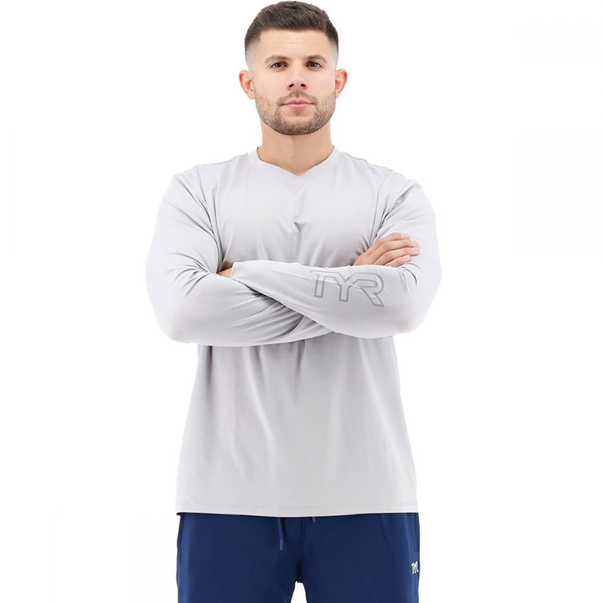 TYR SunDefense Long Sleeve Shirt for Men Medium Light Grey product image