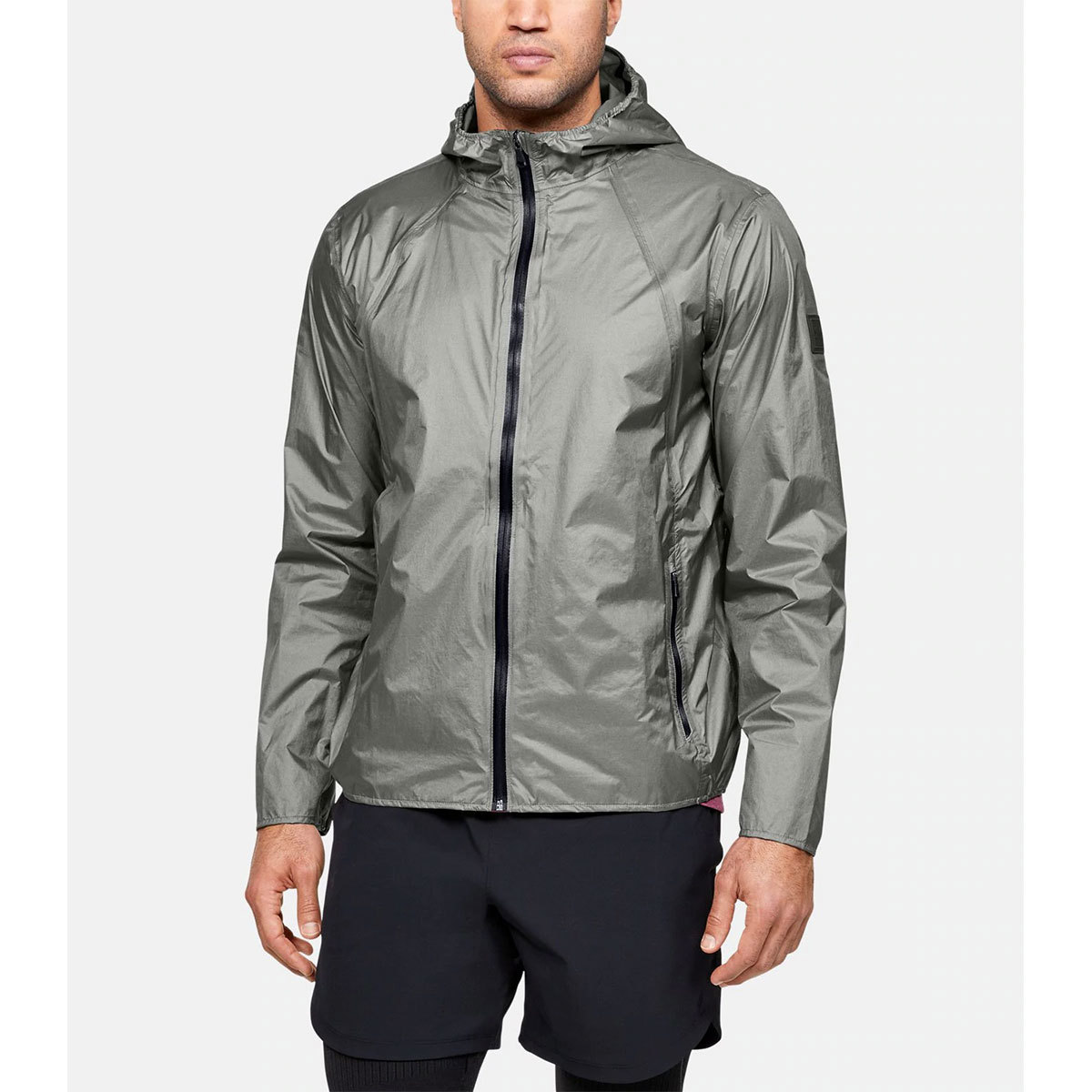 Under Armour UA Impasse Rain Shell Jacket for Men Large Gravity Green/Pink Surge/Black product image